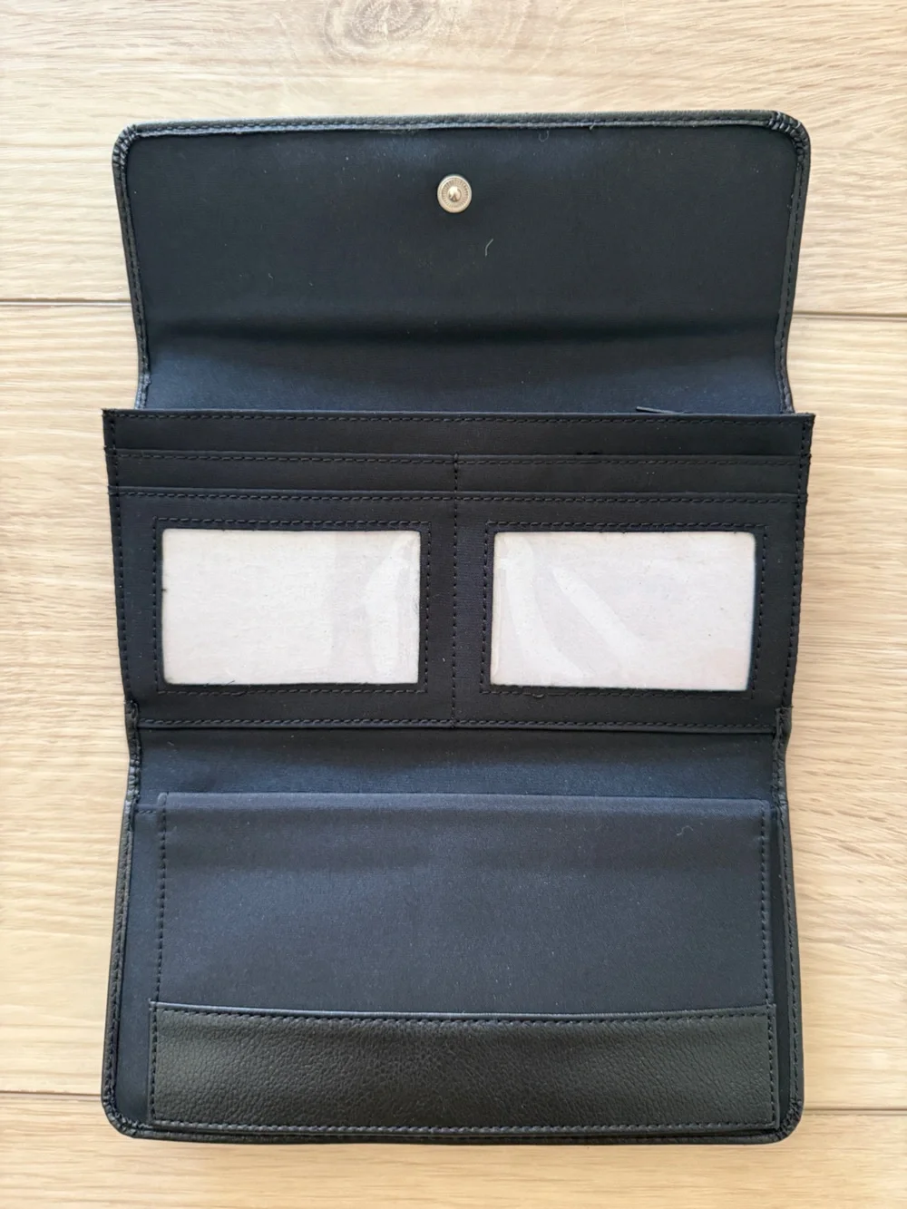 Koret Black Leather Long Flap Wallet with Branded Metal Accent